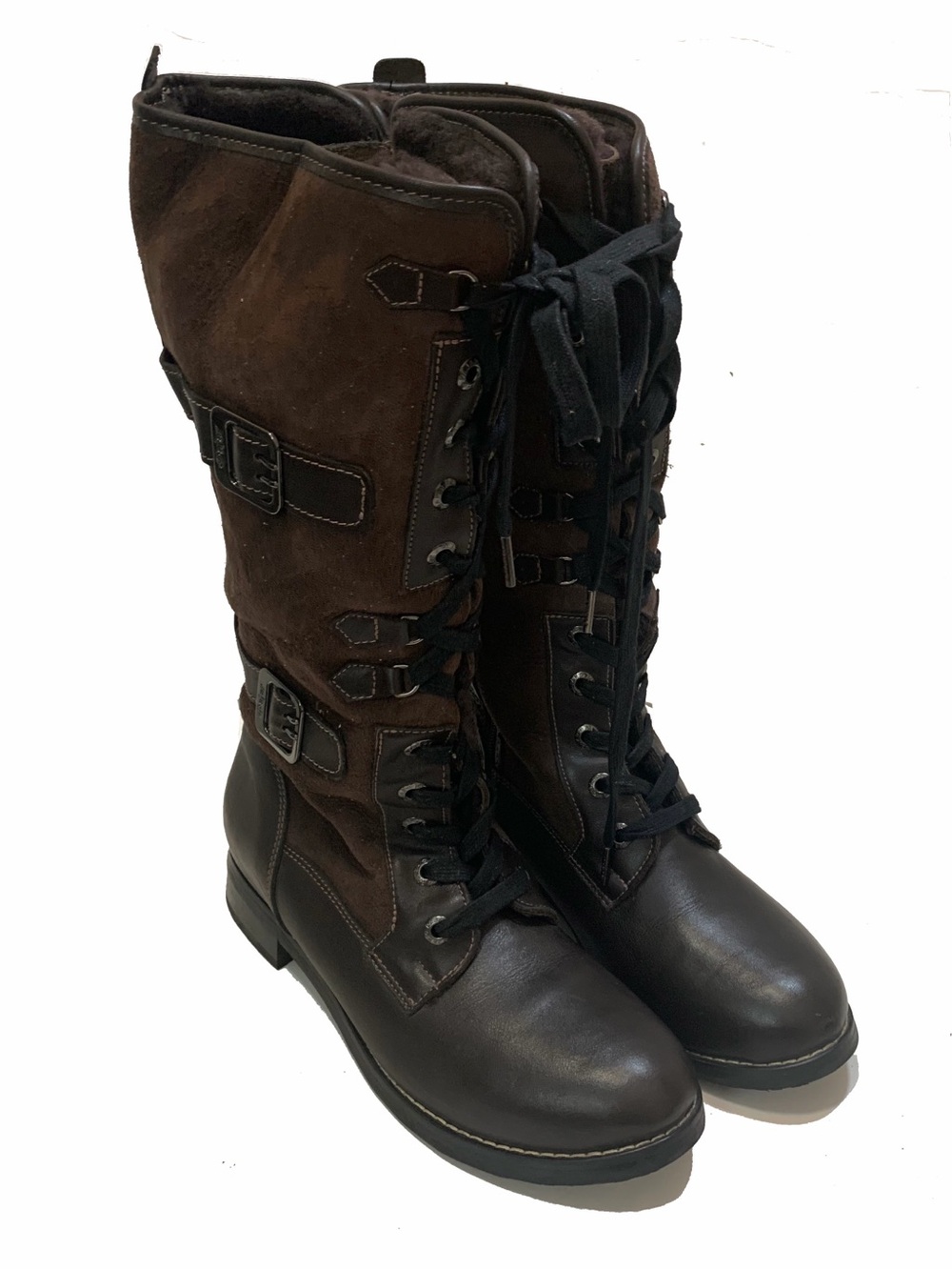Pajar Women's Brown Lace-Up Buckle Tall Boots